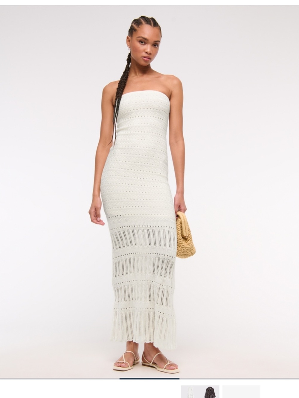 Abercrombie & Fitch Strapless Crochet Maxi Dress in Cream